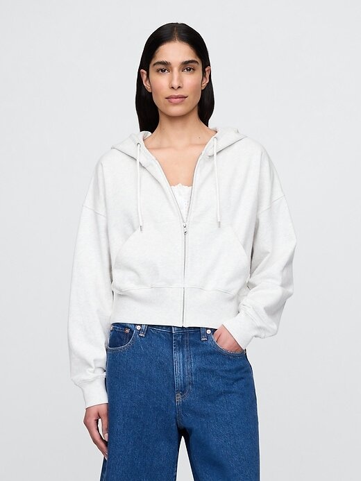 Felpa con cappuccio oversize in spugna francese con zip e zeppa Felpa con cappuccio oversize in spugna francese con zip e zeppa