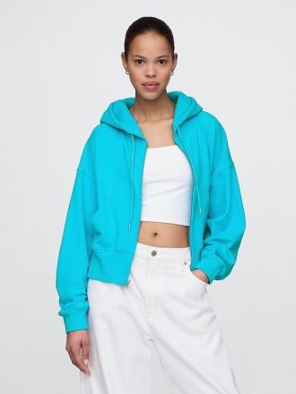 Felpa con cappuccio oversize in spugna francese con zip e zeppa