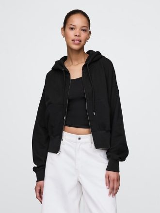 Felpa con cappuccio oversize in spugna francese con zip e zeppa