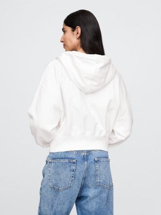 Felpa con cappuccio oversize in spugna francese con zip e zeppa