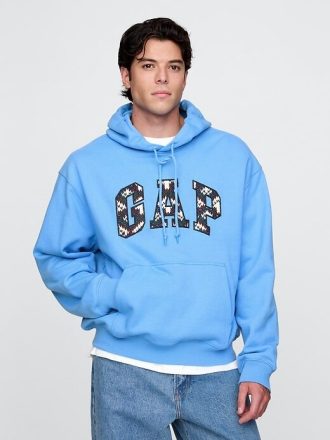 Felpa con cappuccio pesante con logo ad arco ricamato