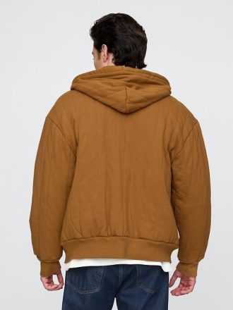 Felpa con cappuccio trapuntata con zip e fodera a nido d’ape
