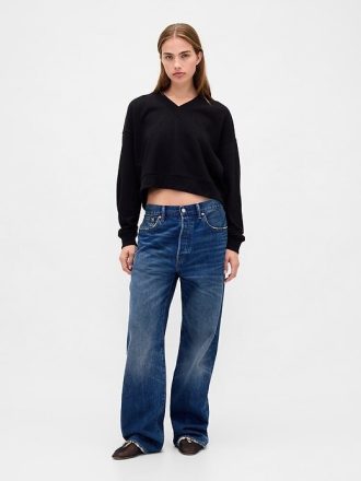 Felpa corta con scollo a V in French Terry