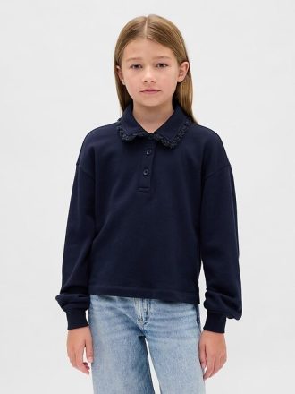 Felpa polo in spugna francese con pizzo per bambini