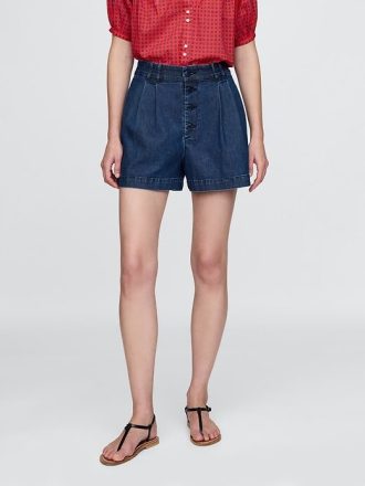 Gap × DÔEN Pantaloncini in denim a pieghe a vita alta