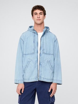 Giacca anorak oversize in denim ripstop con cerniera