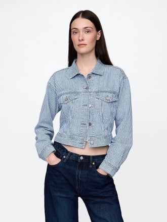 Giacca corta con icona a righe in denim ultrasoft