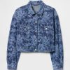 Giacca corta in denim con stampa floreale