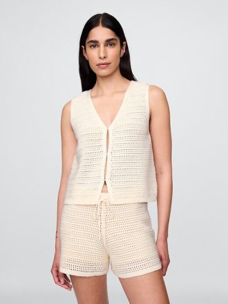 Gilet 100% cotone con lavorazione all’uncinetto