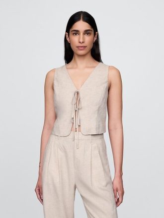Gilet corto in misto lino con nodo sul davanti