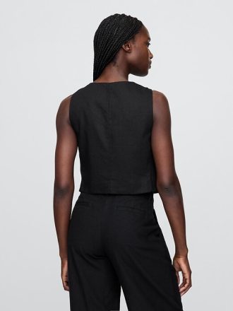 Gilet corto in misto lino con nodo sul davanti