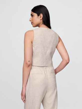 Gilet corto in misto lino con nodo sul davanti