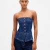 Gilet corto senza spalline in denim