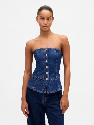 Gilet corto senza spalline in denim