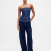 Gilet corto senza spalline in denim