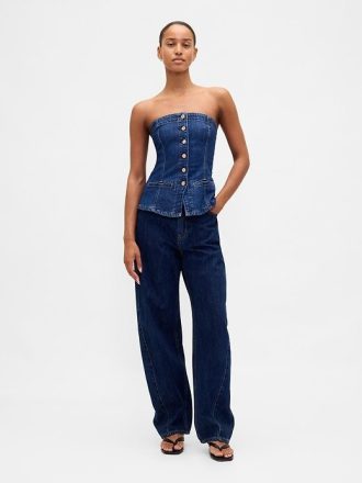 Gilet corto senza spalline in denim