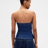 Gilet corto senza spalline in denim