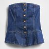 Gilet corto senza spalline in denim