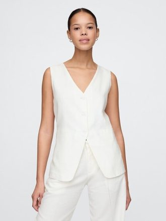 Gilet lungo in misto lino