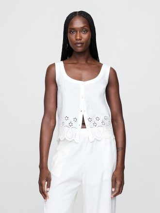 Gilet ricamato in misto lino