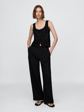 Gilet ricamato in misto lino