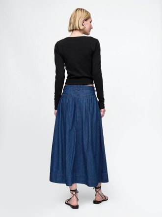 Gonna midi in denim con giogo western