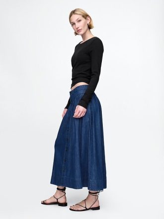 Gonna midi in denim con giogo western