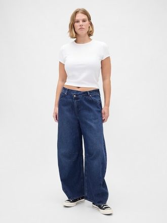 Jeans a ferro di cavallo incrociati ultra morbidi a vita alta