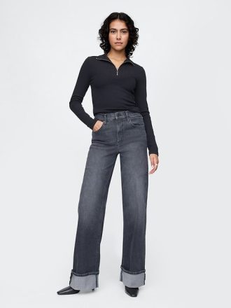 Jeans a gamba larga con risvolto e vita alta Stride