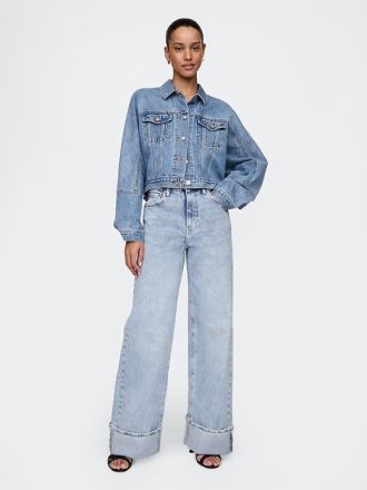 Jeans a gamba larga con risvolto e vita alta Stride