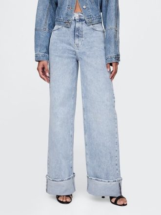 Jeans a gamba larga con risvolto e vita alta Stride