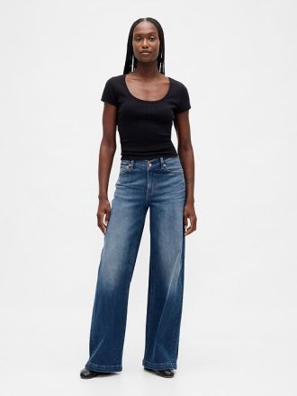 Jeans a gamba larga con vita a V e vita alta Stride
