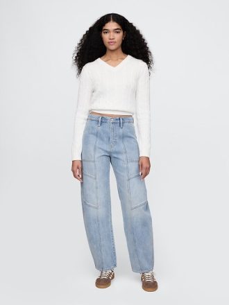 Jeans a vita alta con cuciture