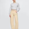 Jeans a vita alta con righe color cachi