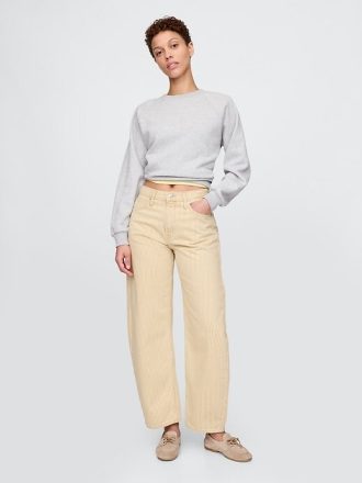 Jeans a vita alta con righe color cachi