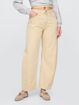 Jeans a vita alta con righe color cachi