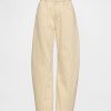 Jeans a vita alta con righe color cachi