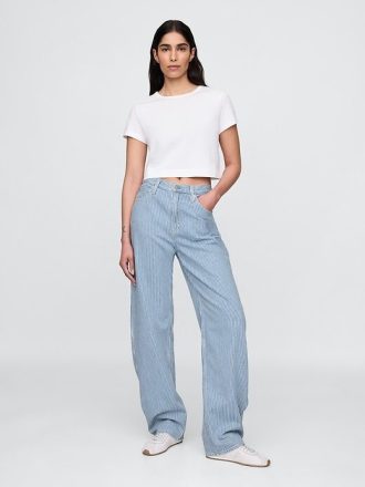 Jeans a vita alta con righe in denim ultrasoft