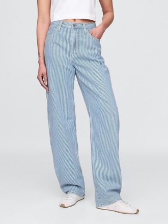 Jeans a vita alta con righe in denim ultrasoft
