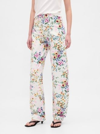 Jeans a vita alta con stampa floreale