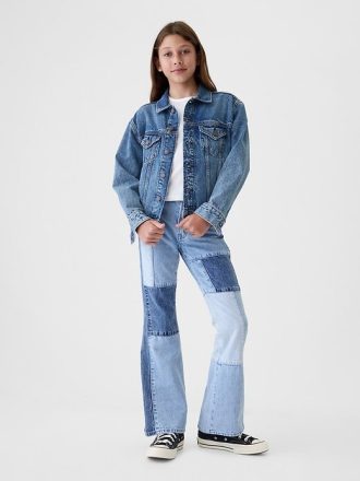 Jeans a zampa patchwork anni ’70 a vita alta per bambini