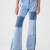 Jeans a zampa patchwork anni ’70 a vita alta per bambini Jeans a zampa patchwork anni ’70 a vita alta per bambini