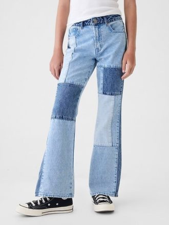 Jeans a zampa patchwork anni ’70 a vita alta per bambini