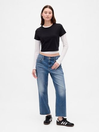 Jeans crop rilassati a vita media