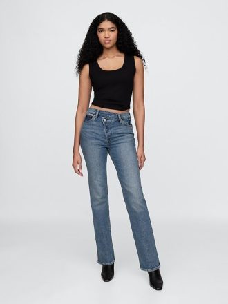 Jeans dritti slim anni ’90 a vita alta incrociati