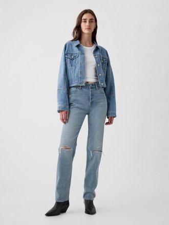 Jeans dritti slim rigidi a vita alta anni ’90