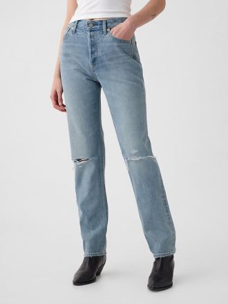 Jeans dritti slim rigidi a vita alta anni ’90