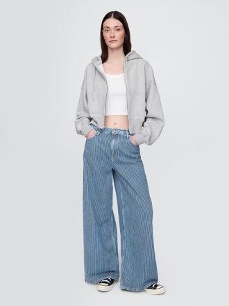 Jeans larghi a righe in denim ultra morbido a vita media