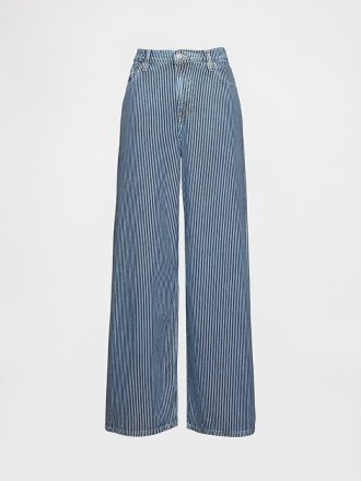 Jeans larghi a righe in denim ultra morbido a vita media