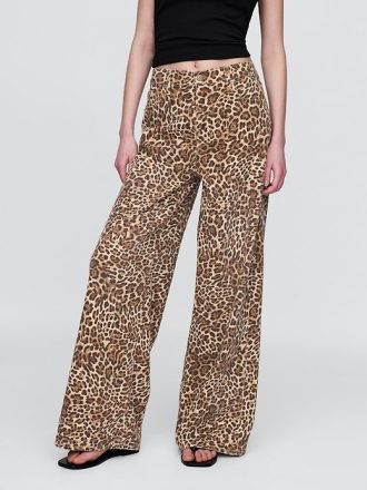 Jeans larghi leopardati ultra morbidi a vita media